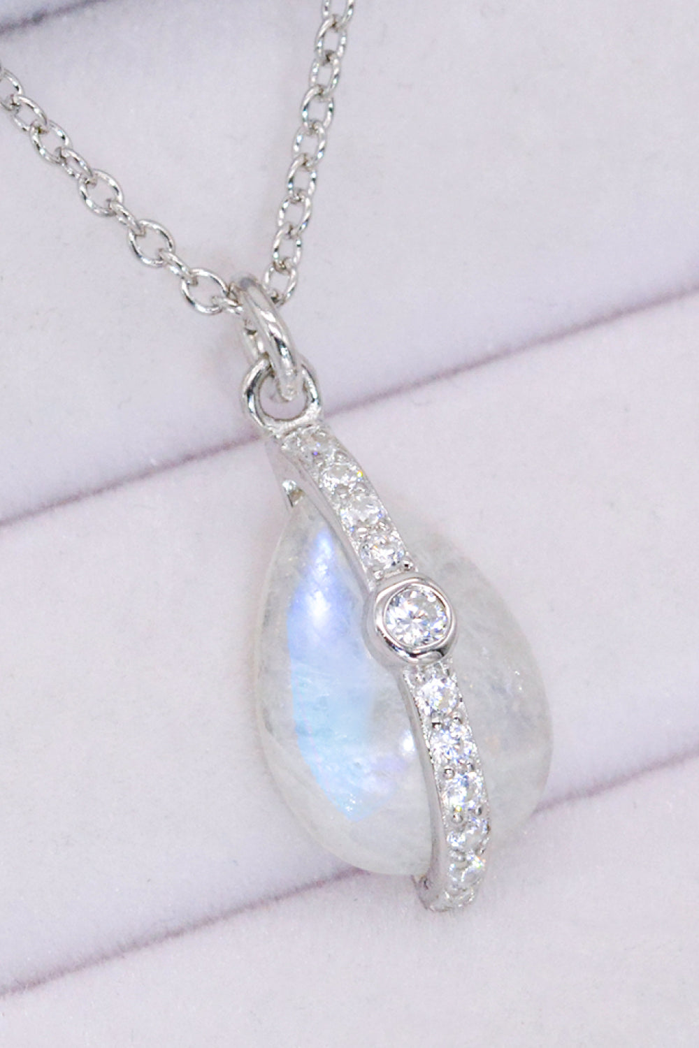 Natural Moonstone and Zircon Pendant Necklace