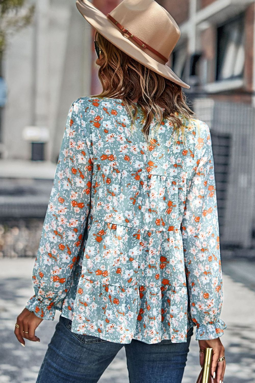 Floral Flounce Sleeve Tiered Blouse