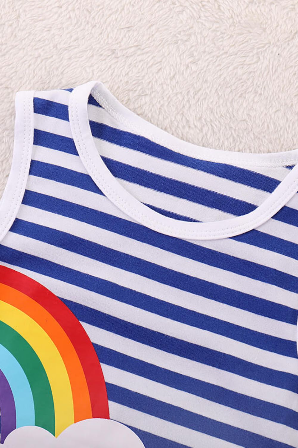 Girls Rainbow Graphic Striped Sleeveless Dress