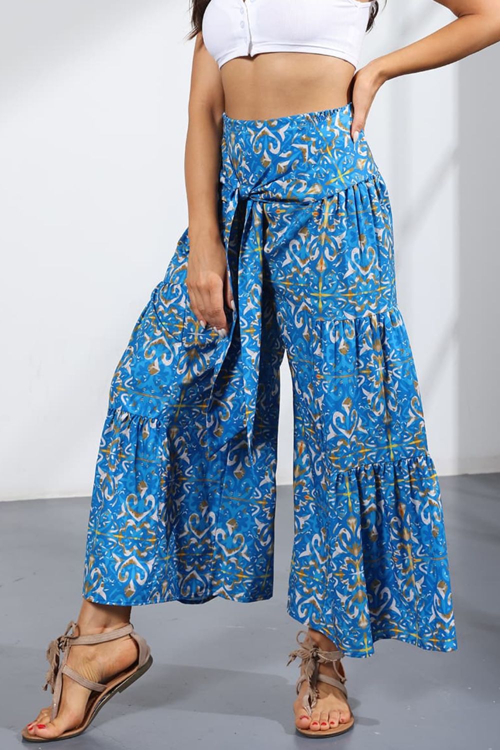 Printed Tie-Front Culottes